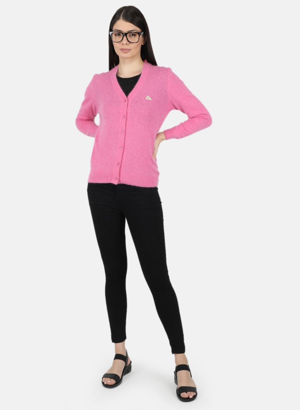 Women Pink Solid Cardigan