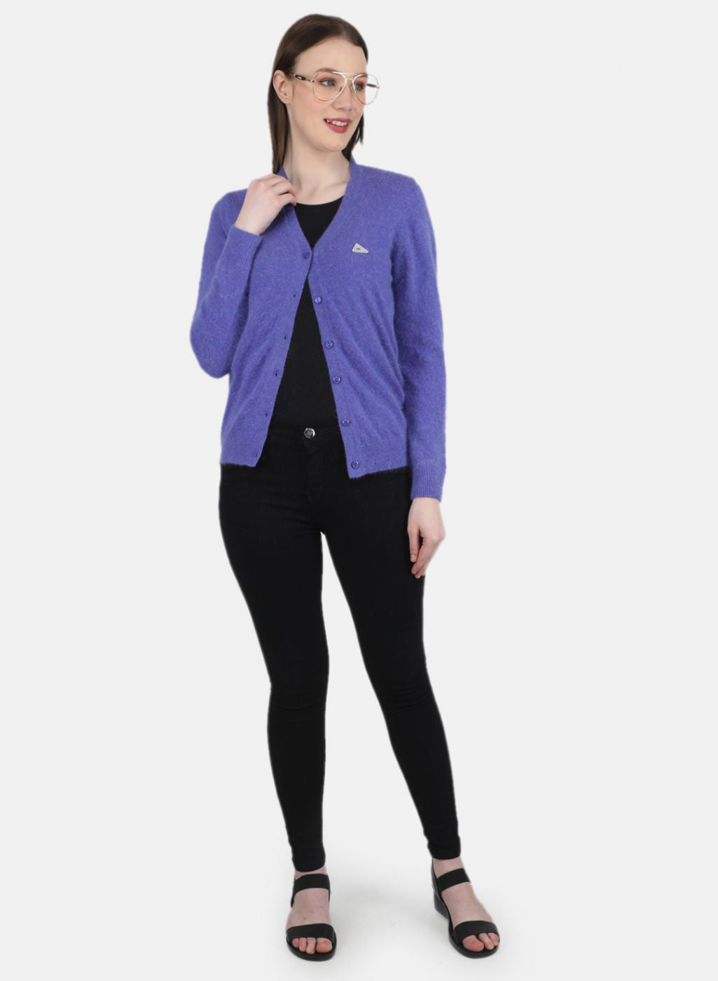 Women Purple Solid Cardigan