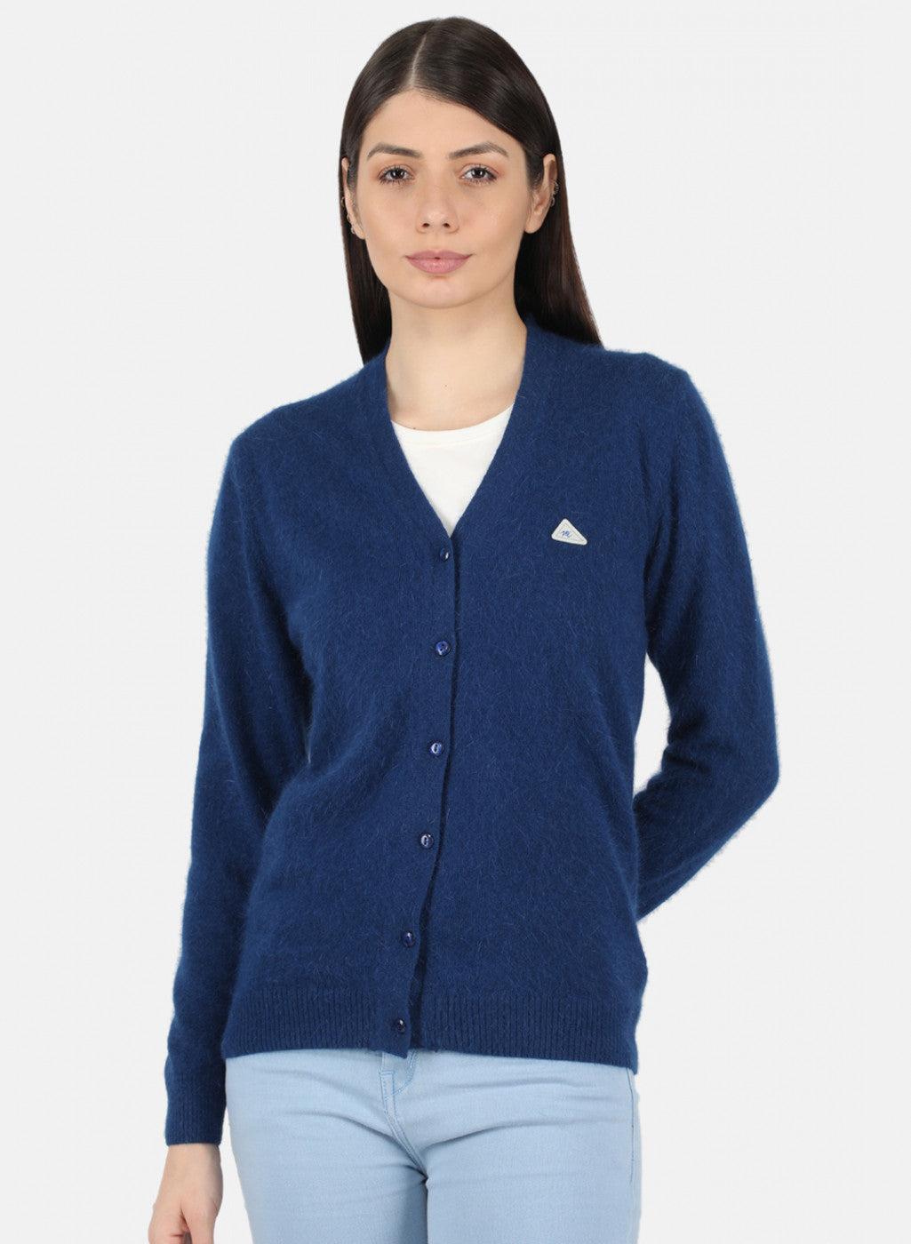 Women Blue Solid Cardigan