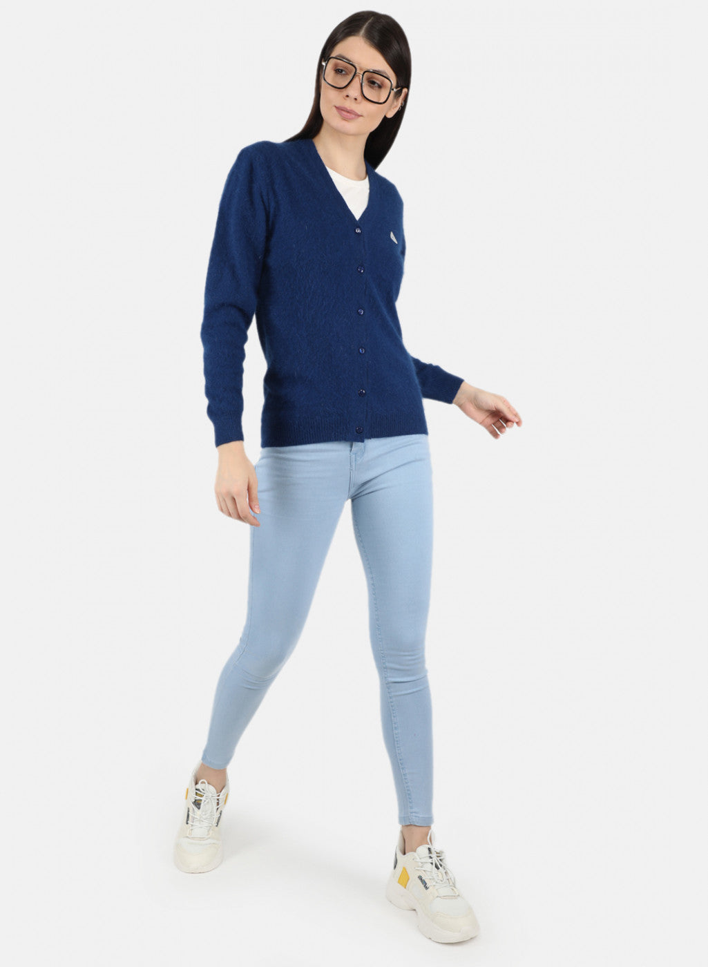 Women Blue Solid Cardigan