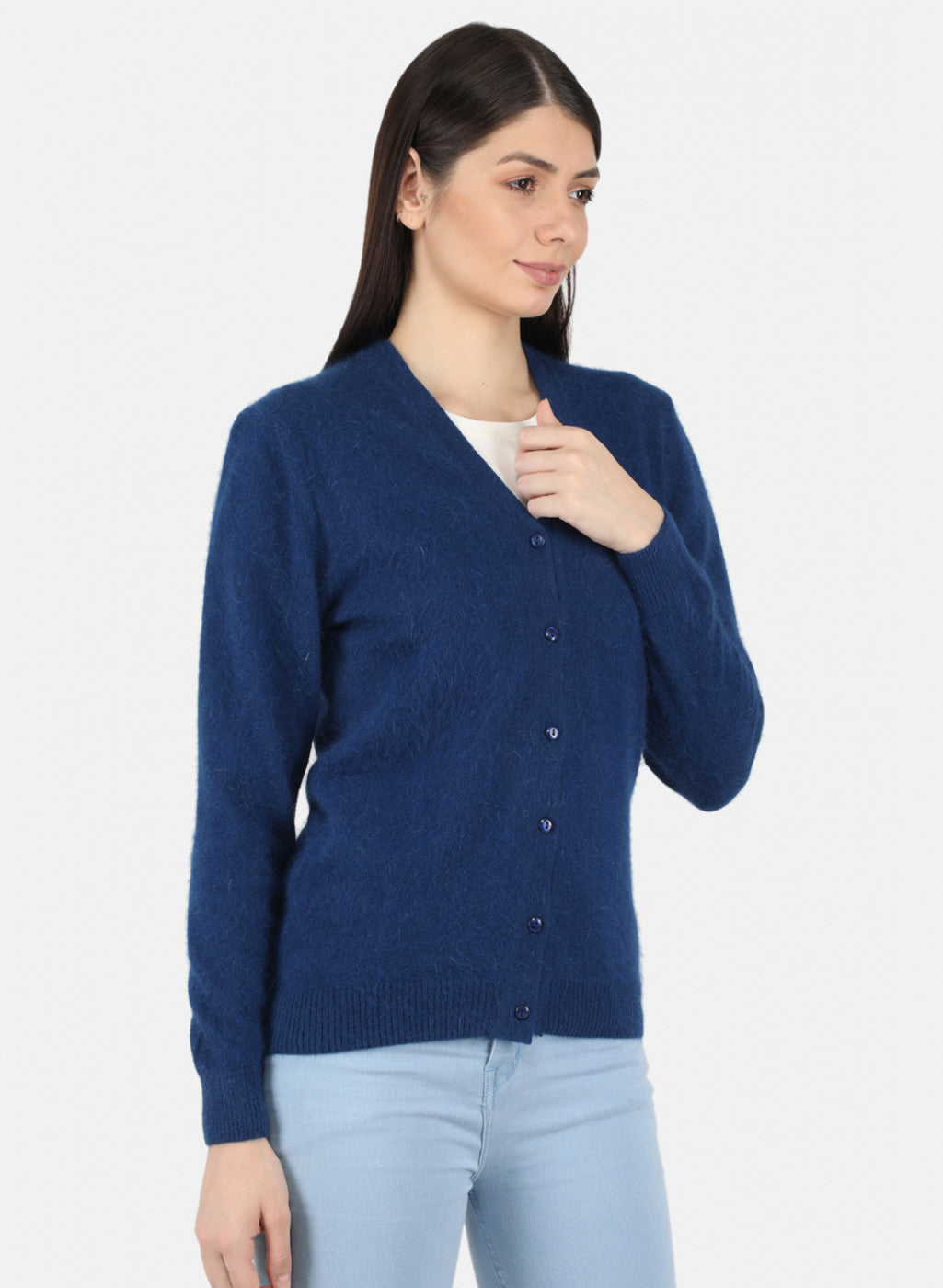 Women Blue Solid Cardigan