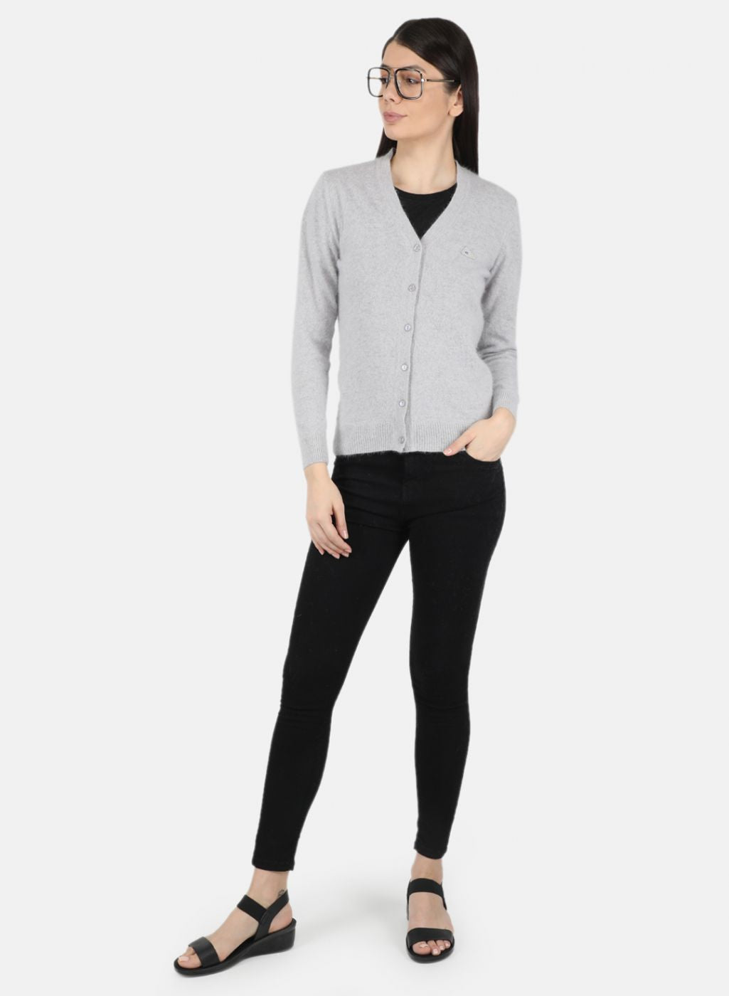 Women Grey Solid Cardigan