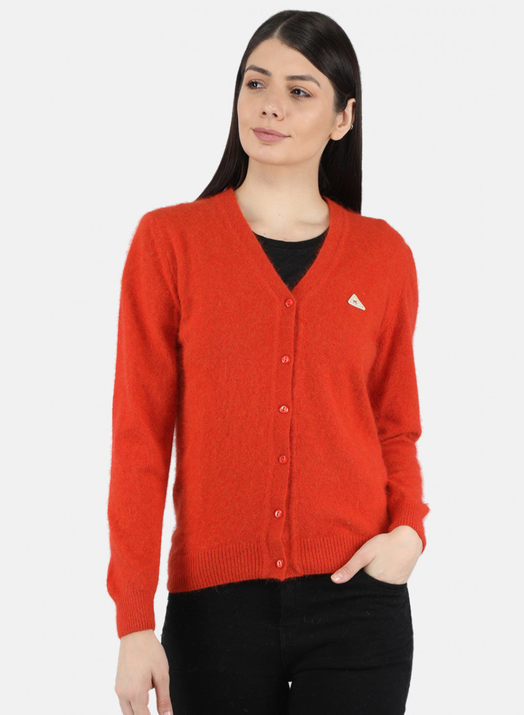 Women Dark Orange Solid Cardigan