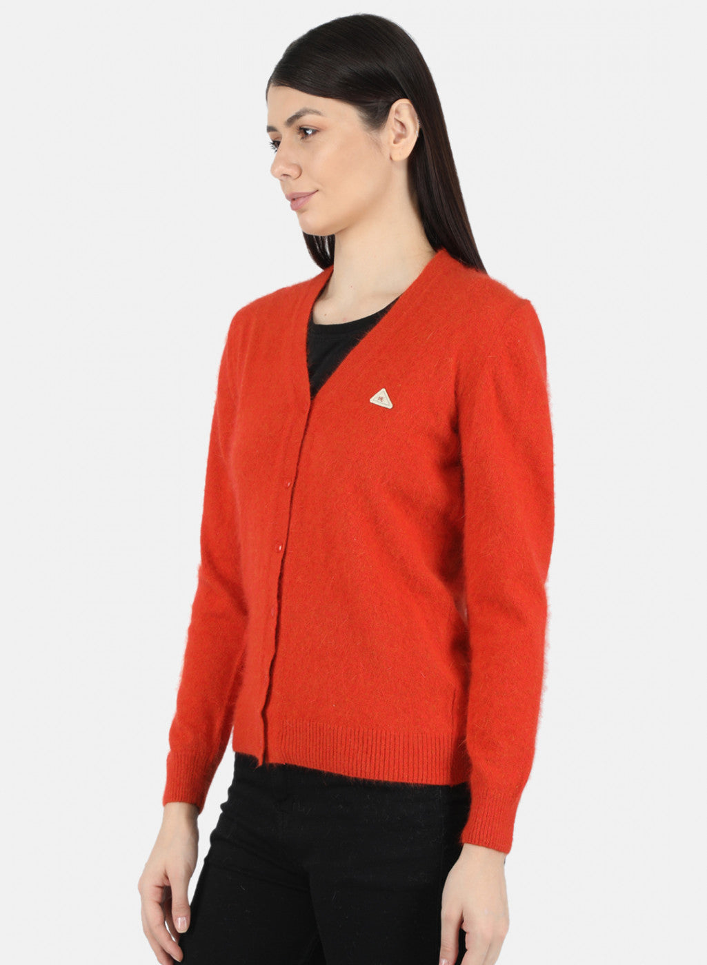 Women Dark Orange Solid Cardigan