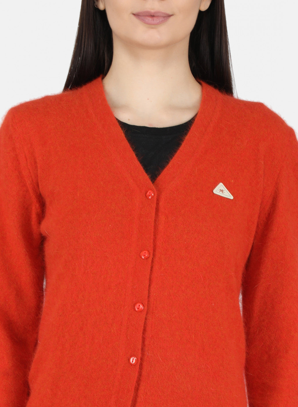 Women Dark Orange Solid Cardigan