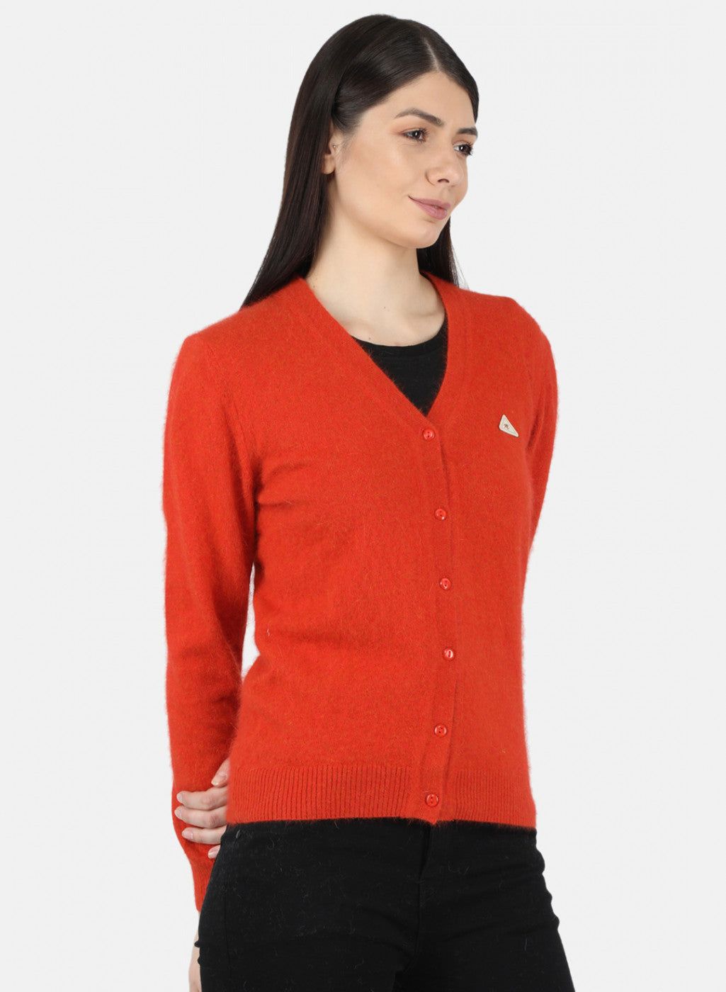 Women Dark Orange Solid Cardigan