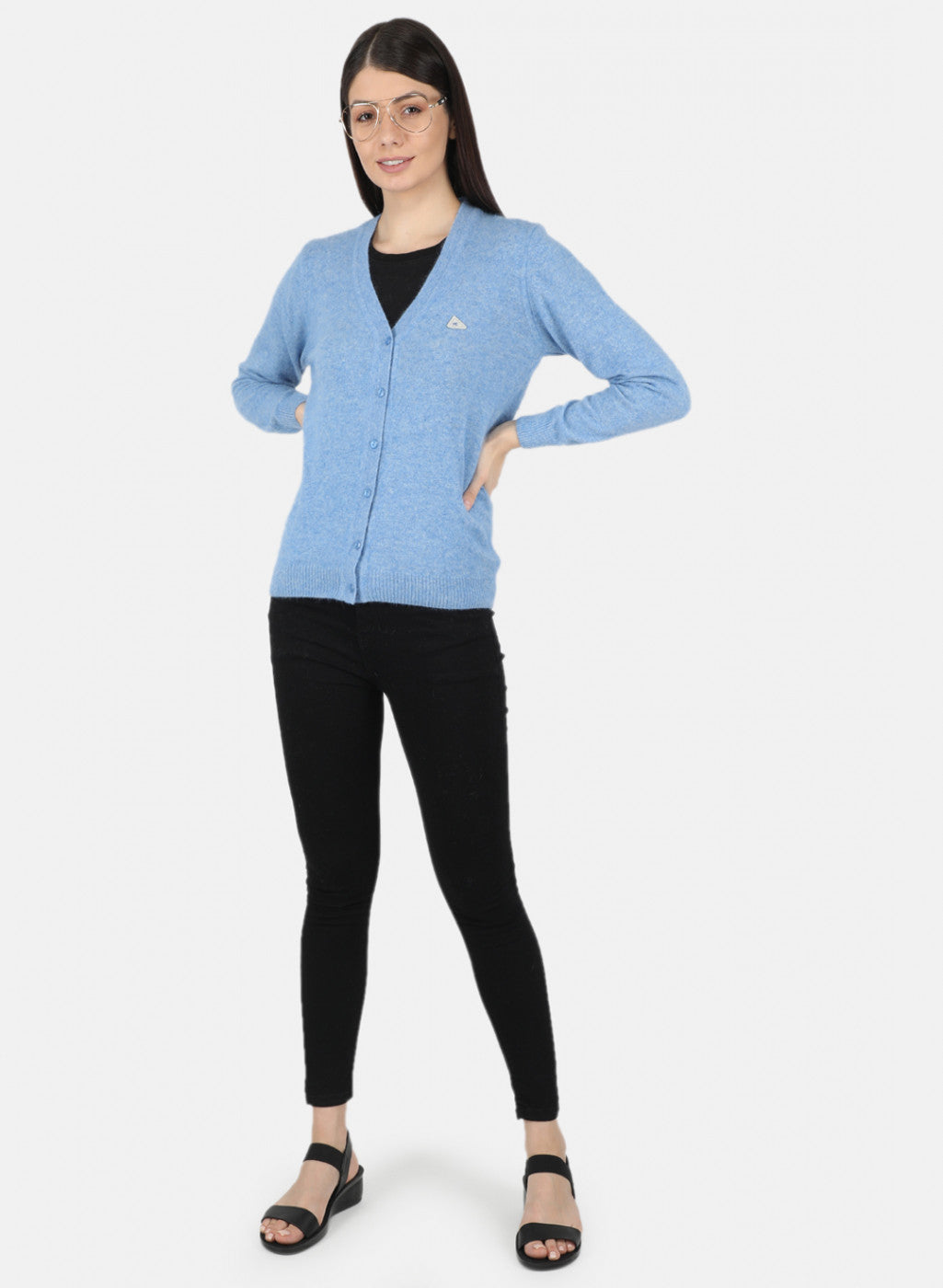 Women Blue Solid Cardigan