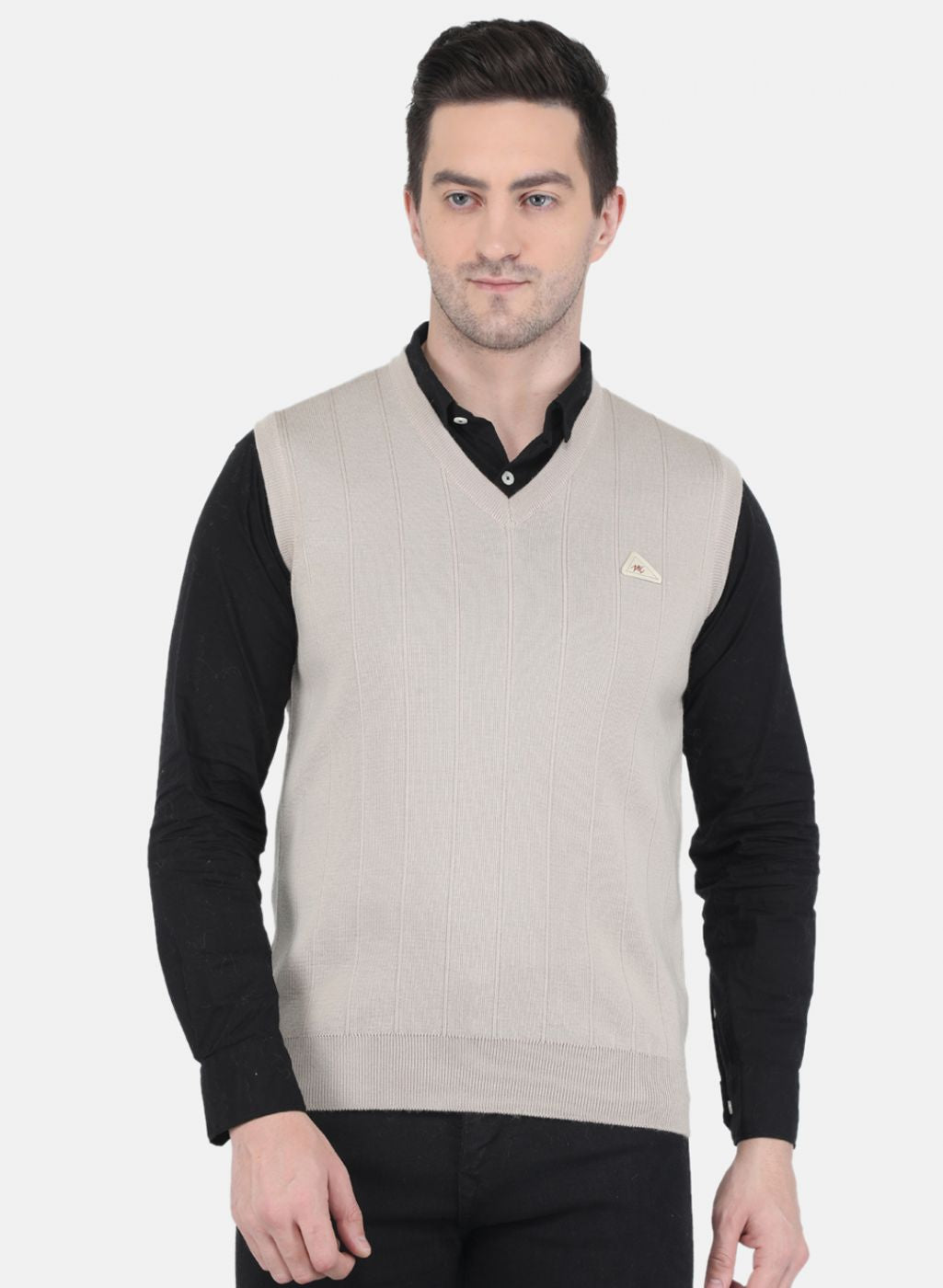 Men Beige Solid Sweater