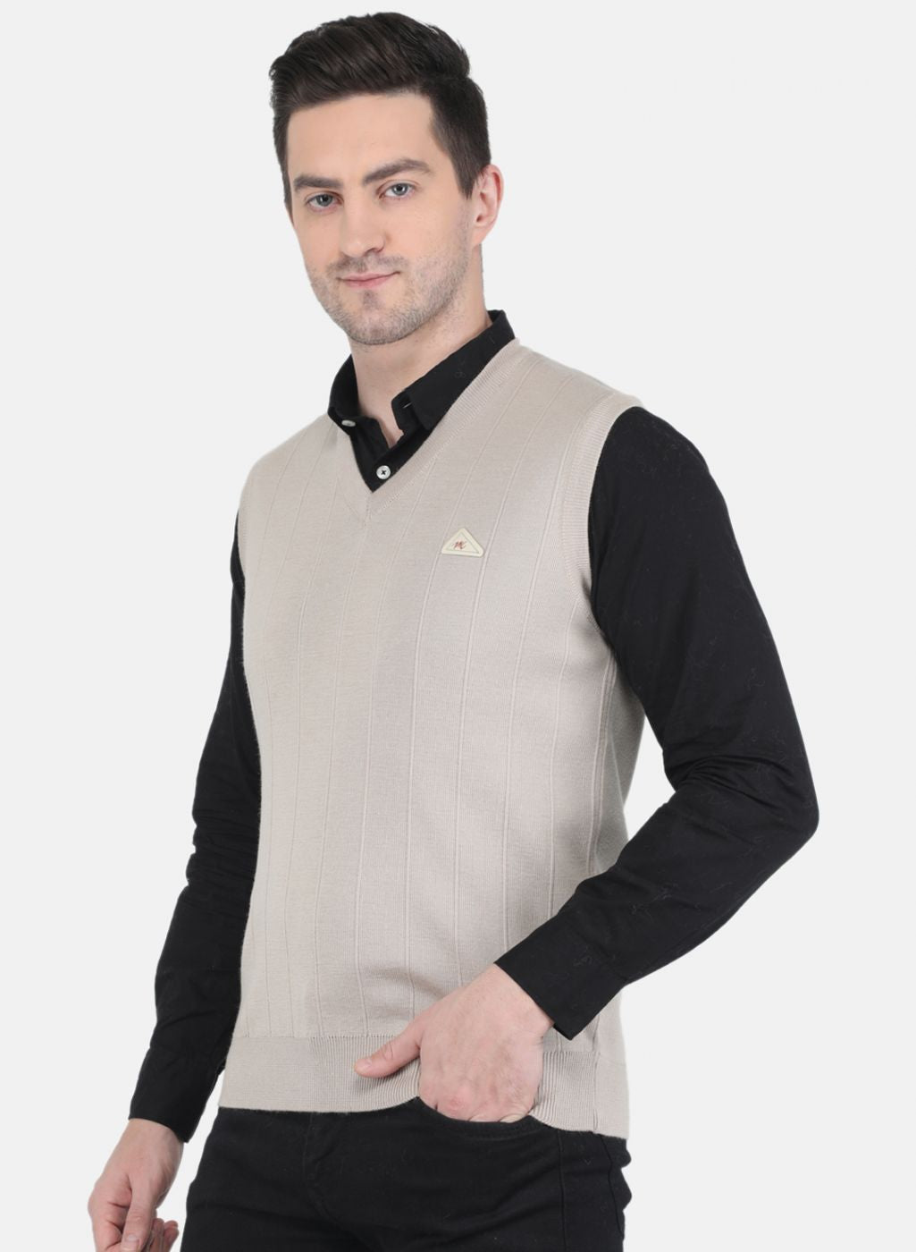 Men Beige Solid Sweater