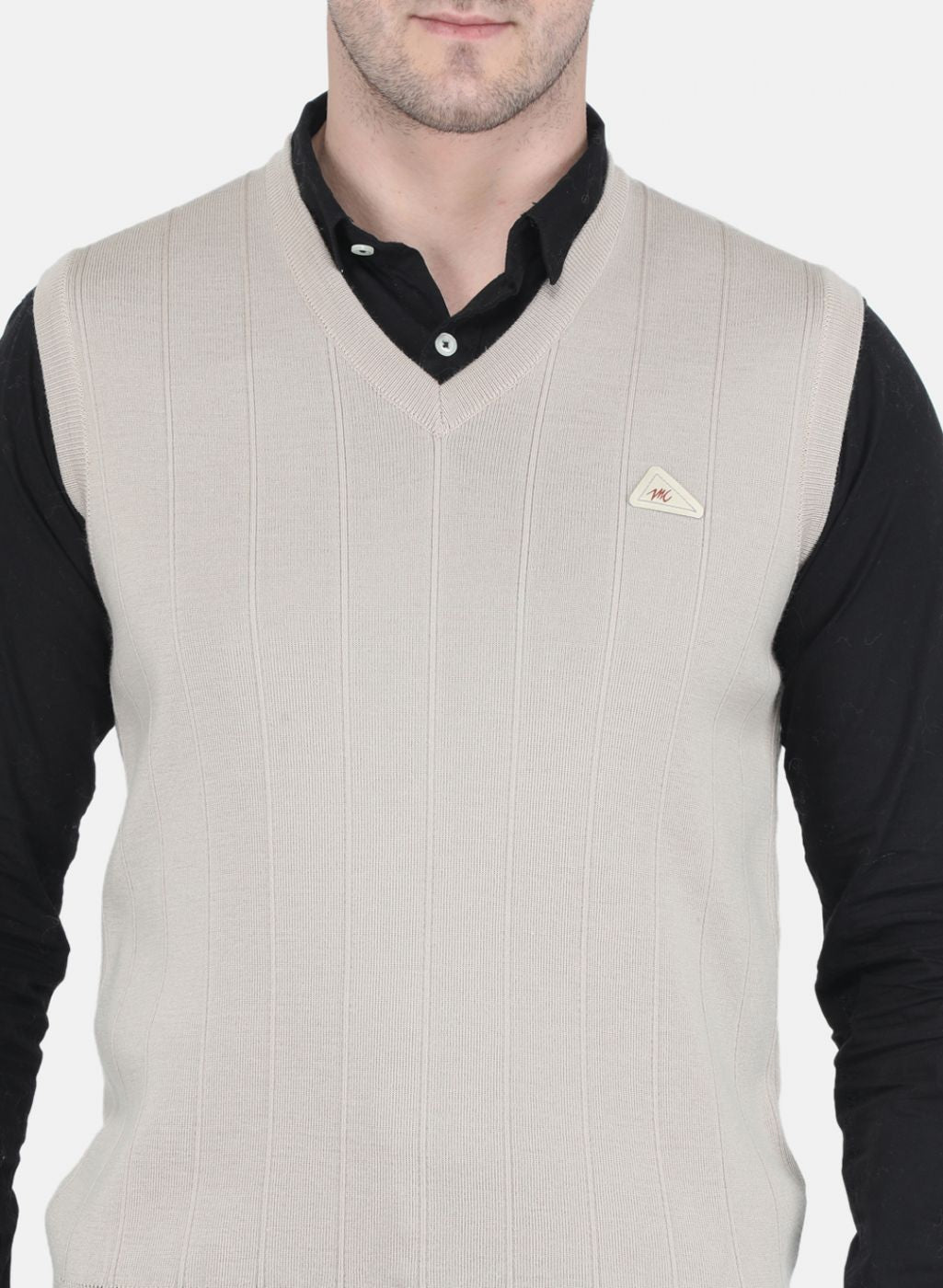 Men Beige Solid Sweater