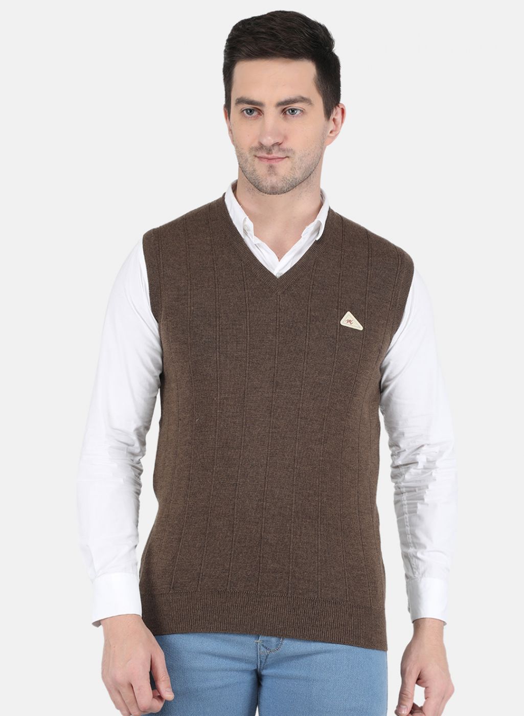 Men Brown Solid Sweater