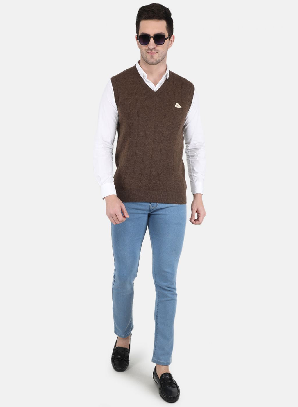 Men Brown Solid Sweater