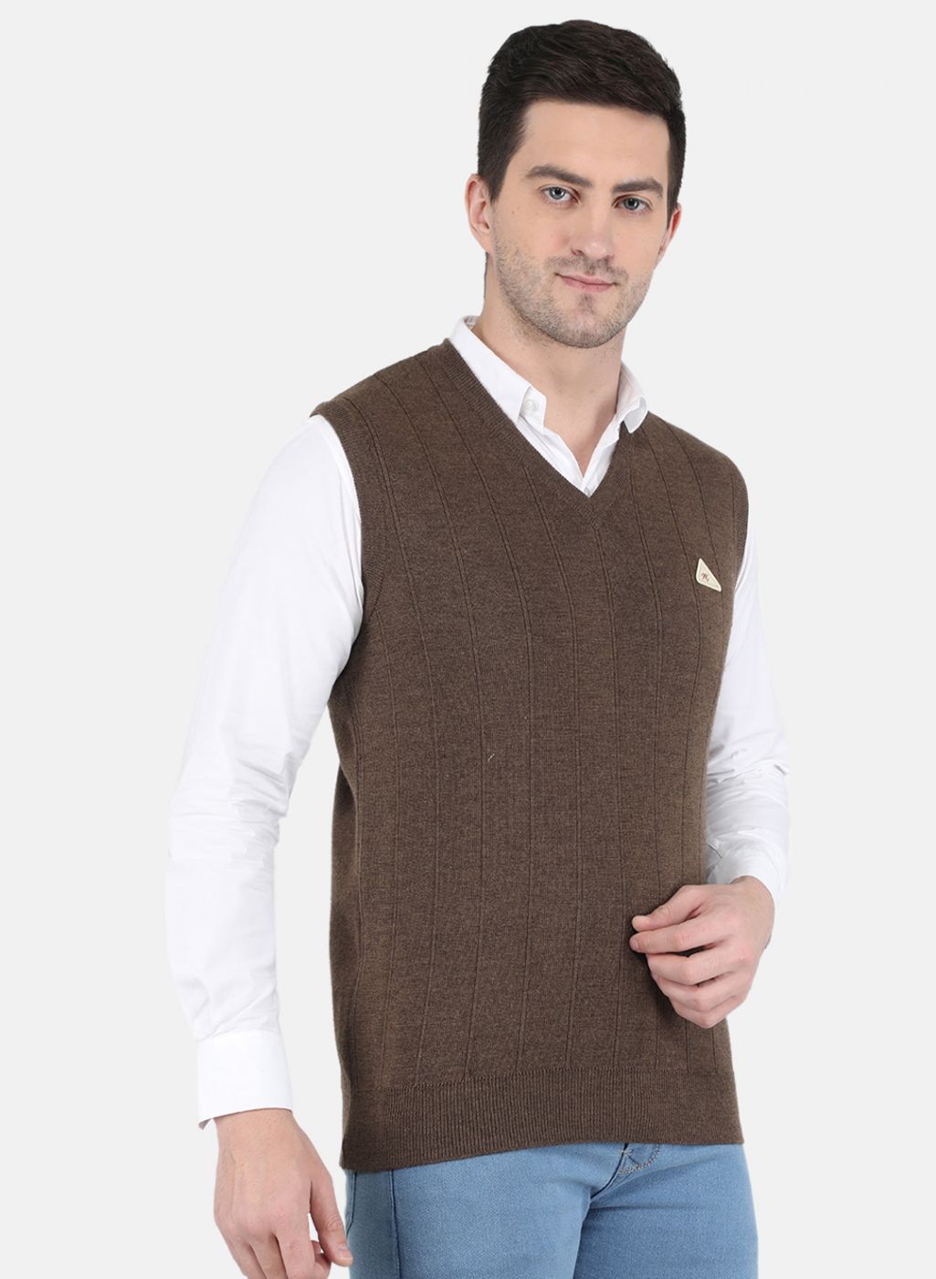 Men Brown Solid Sweater