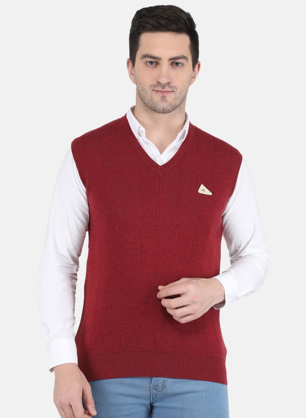 Men Maroon Solid Sweater