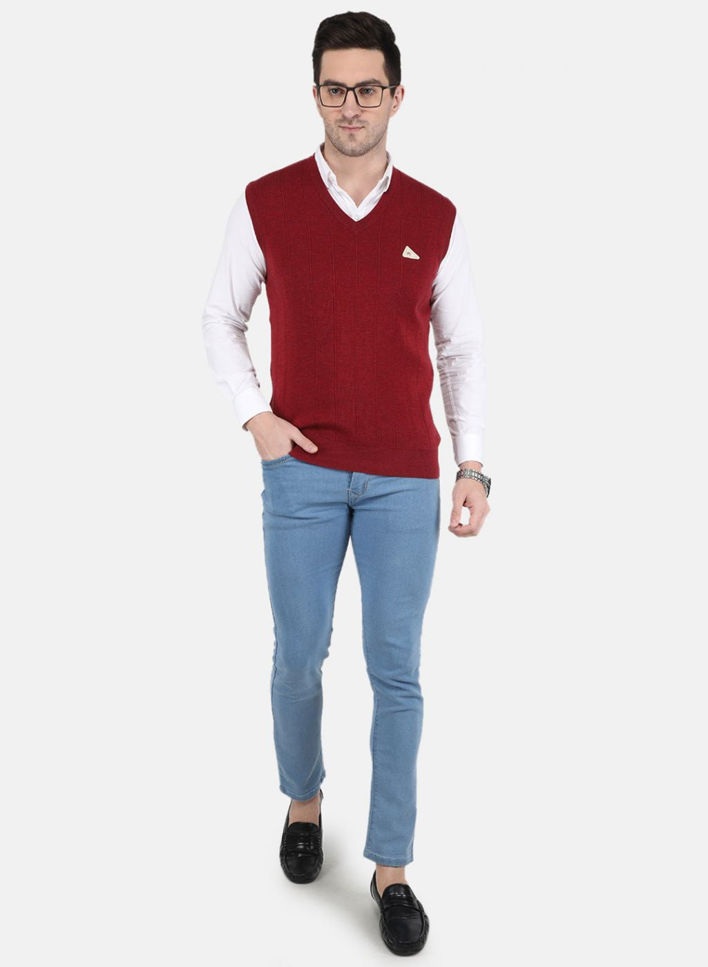 Men Maroon Solid Sweater