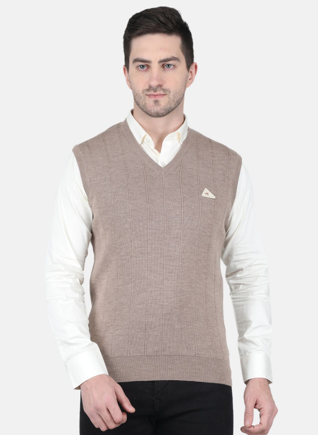 Men Beige Solid Sweater