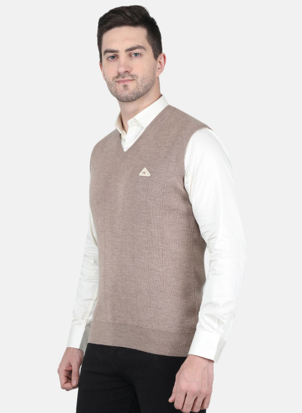 Men Beige Solid Sweater