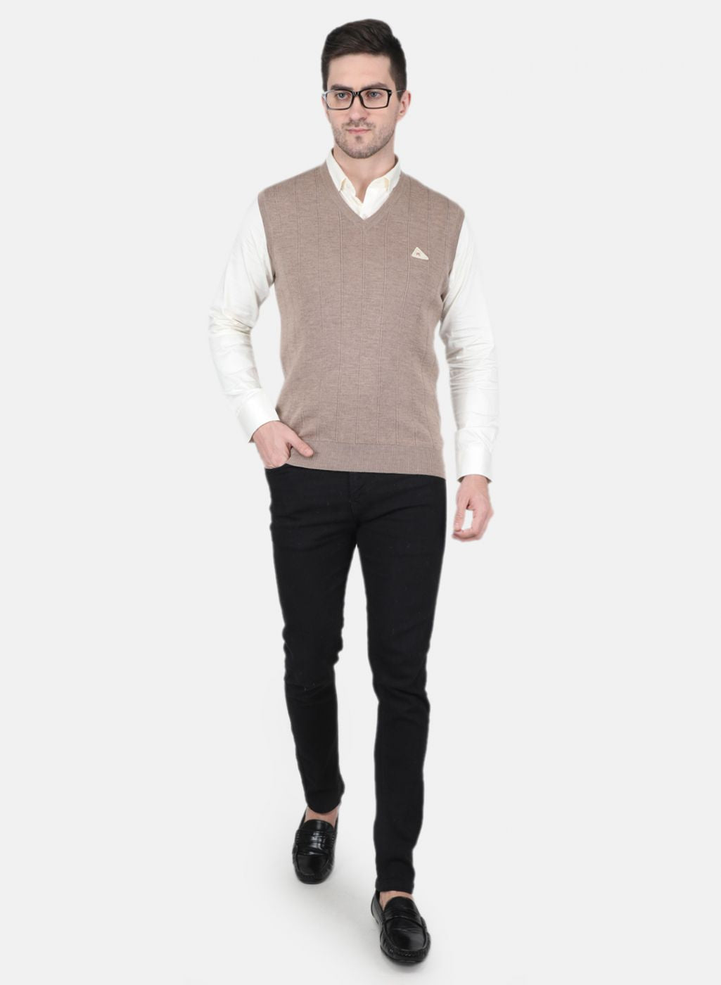 Men Beige Solid Sweater