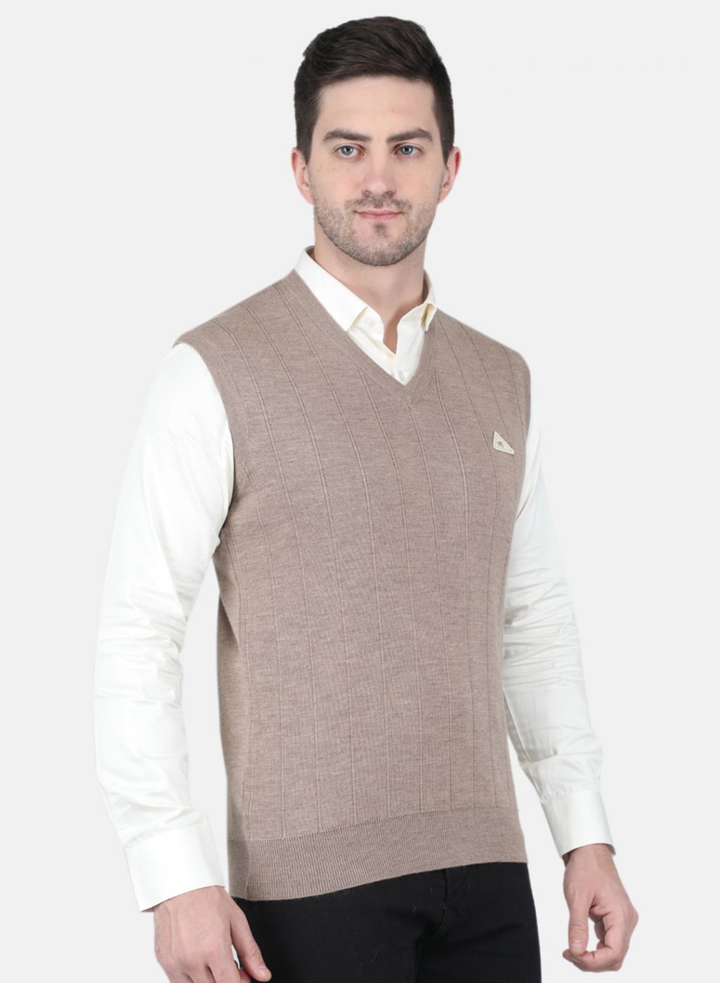 Men Beige Solid Sweater