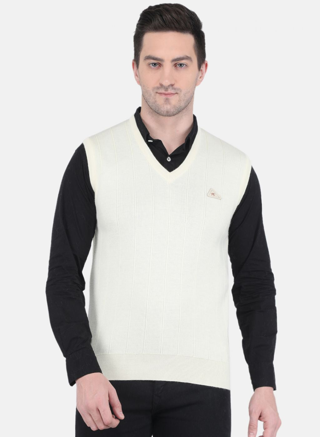 Men Off White Solid Sweater