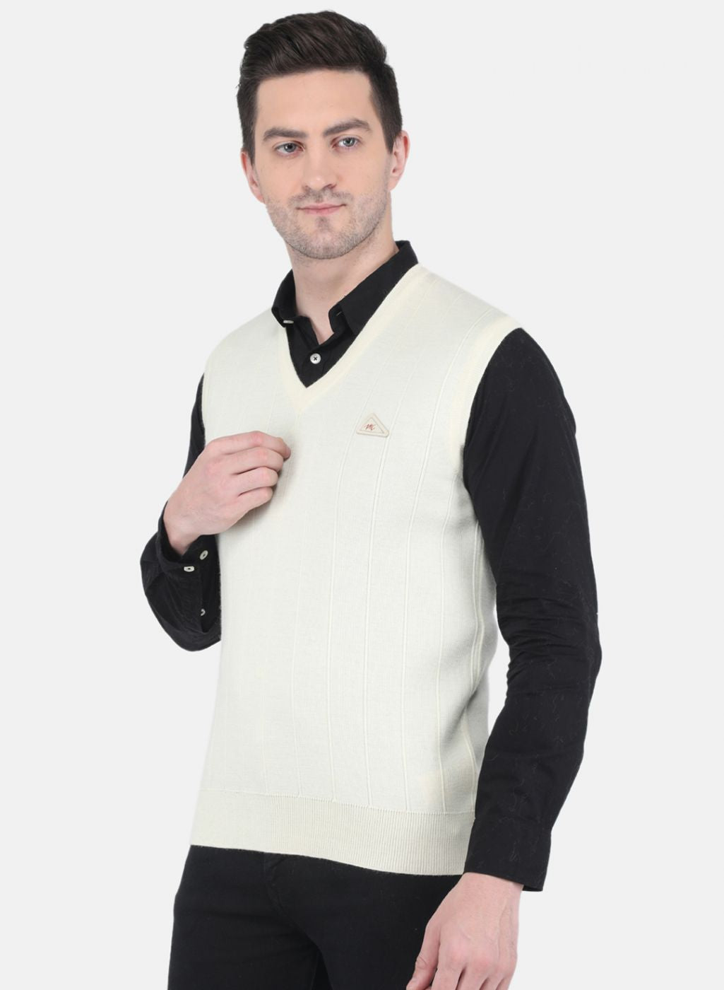 Men Off White Solid Sweater