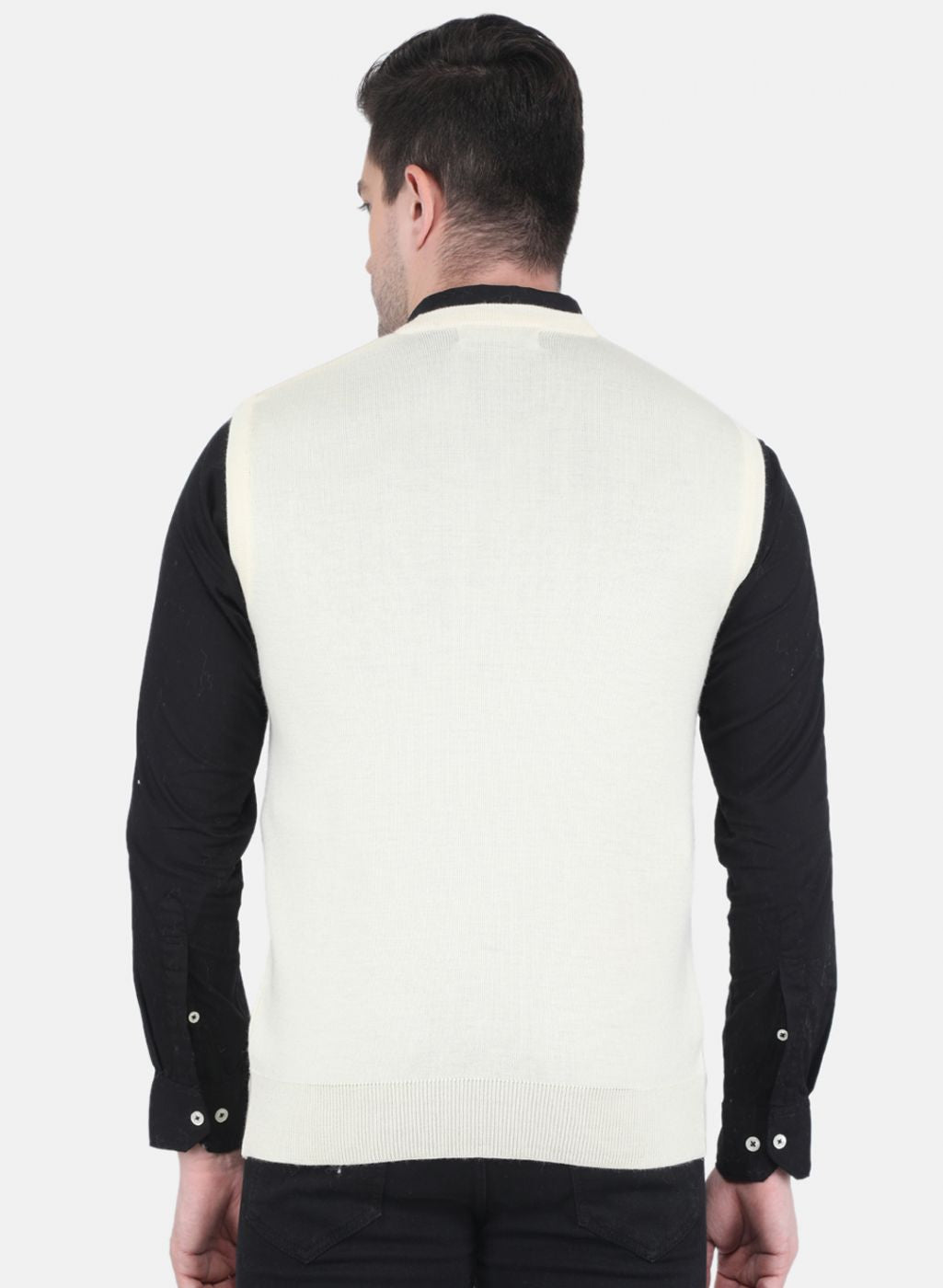 Men Off White Solid Sweater