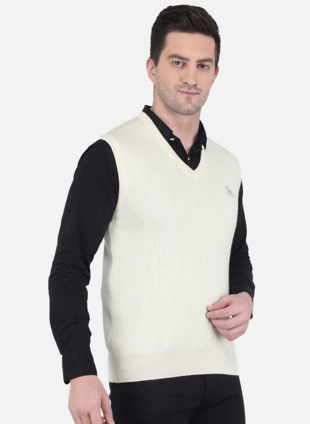 Men Off White Solid Sweater