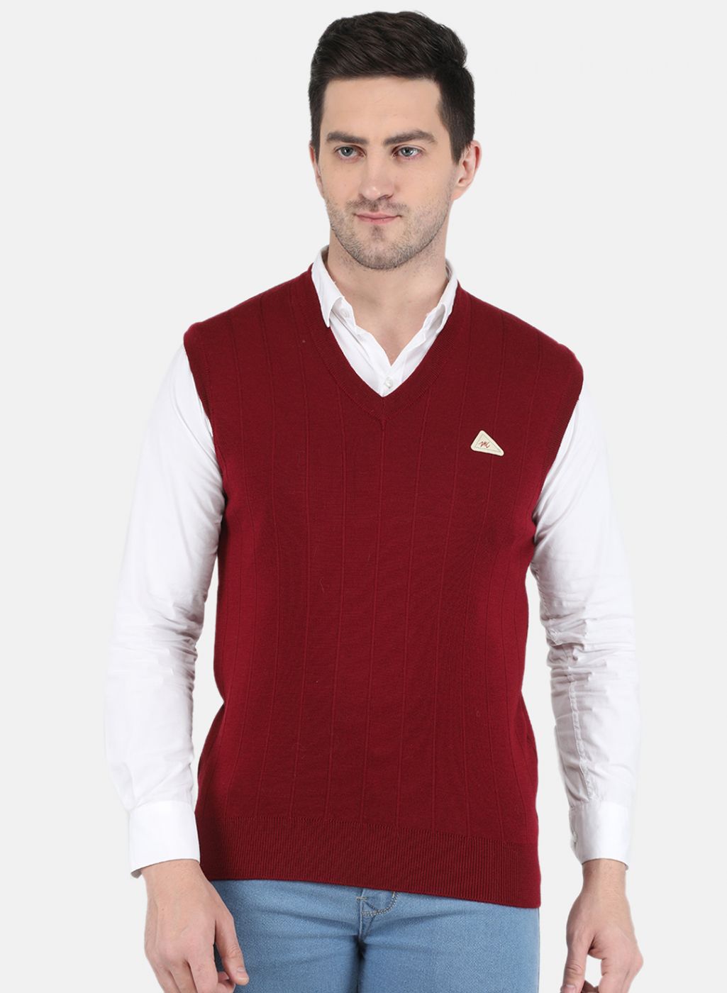 Men Maroon Solid Sweater