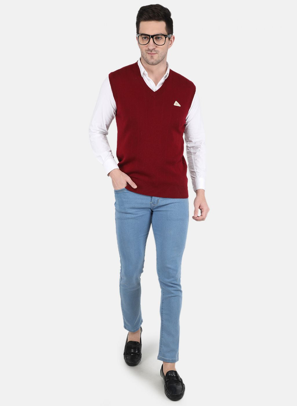 Men Maroon Solid Sweater