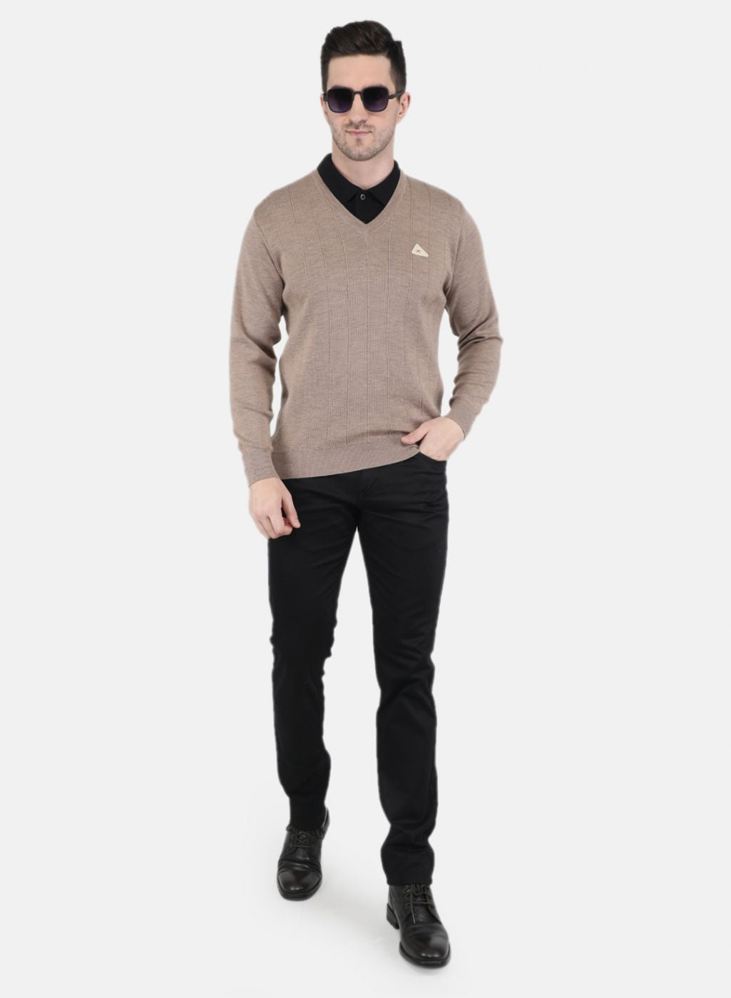 Men Beige Solid Pullover