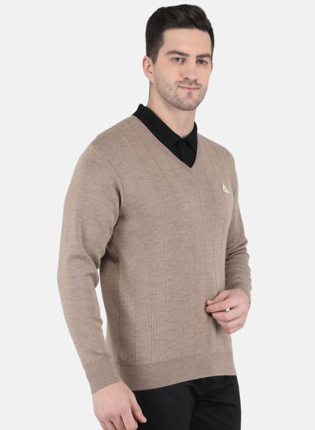 Men Beige Solid Pullover