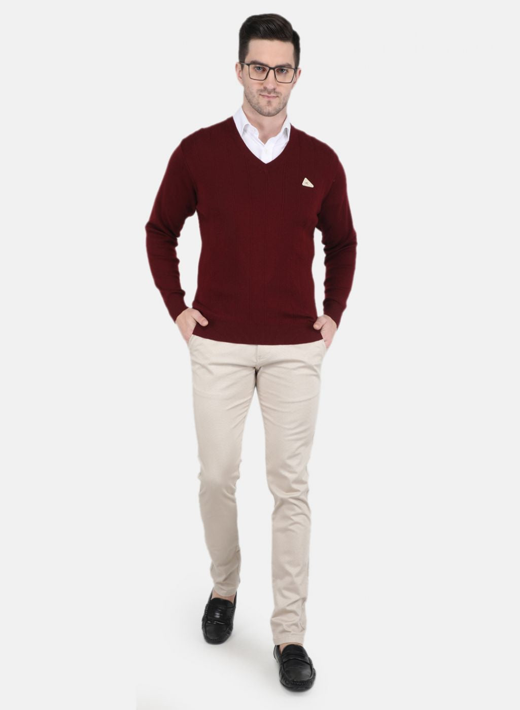 Men Maroon Solid Pullover