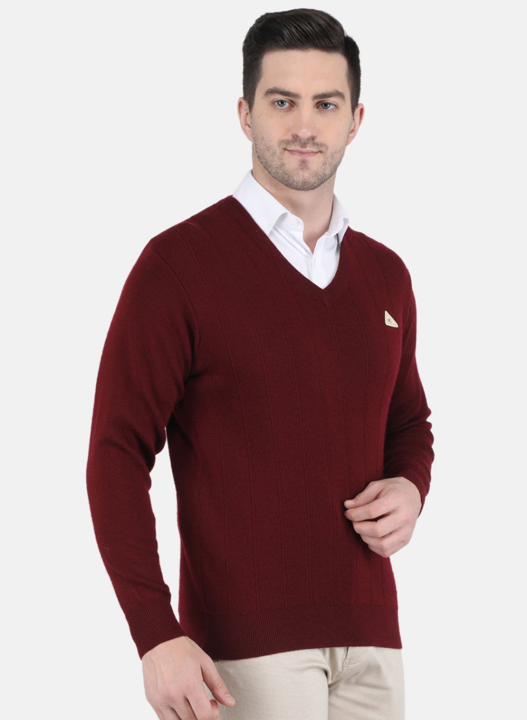 Men Maroon Solid Pullover