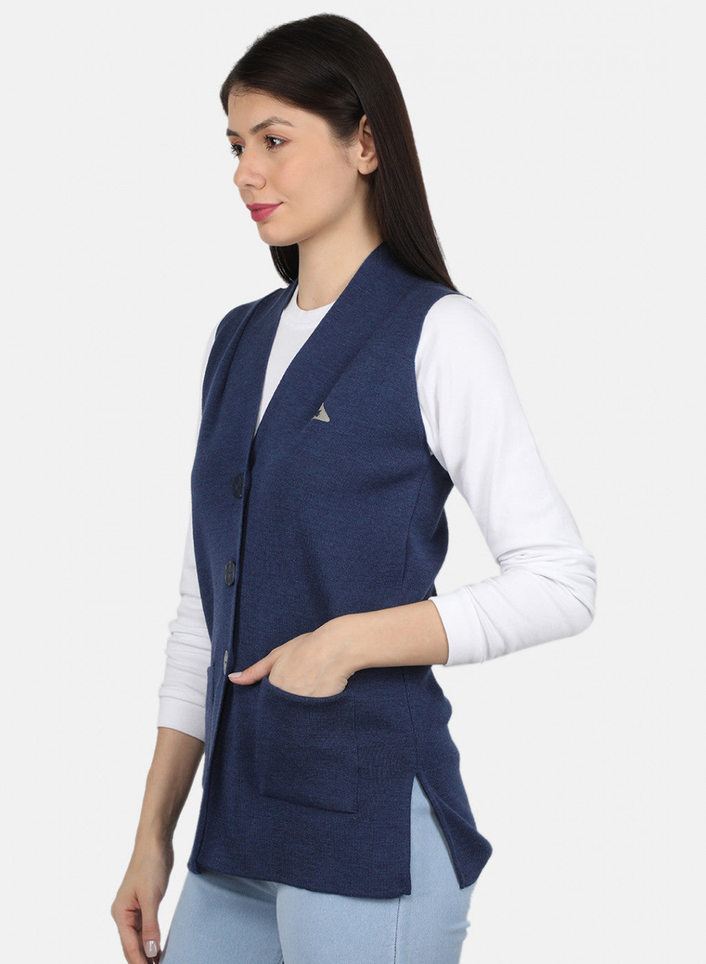 Women Blue Solid Cardigan