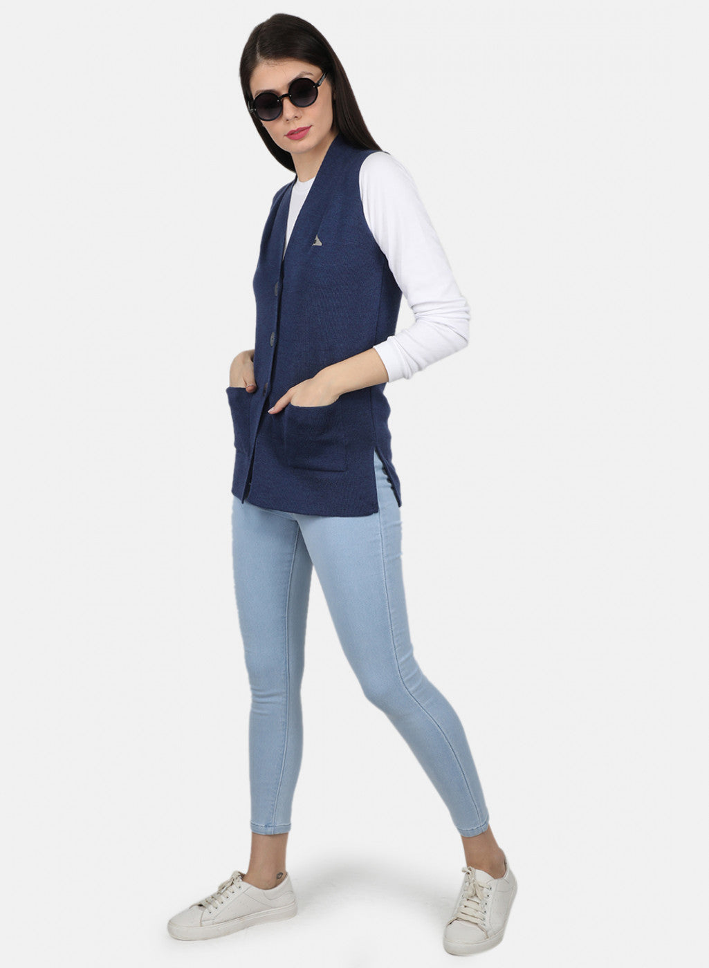 Women Blue Solid Cardigan