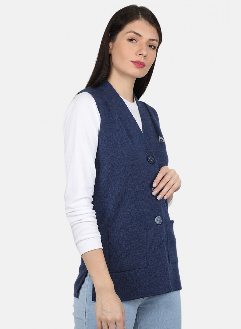 Women Blue Solid Cardigan