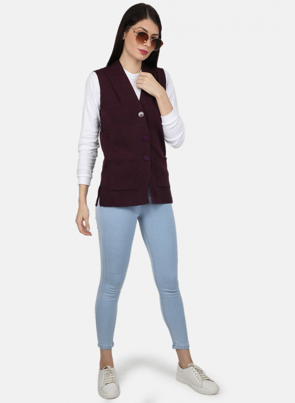 Women Purple Solid Cardigan