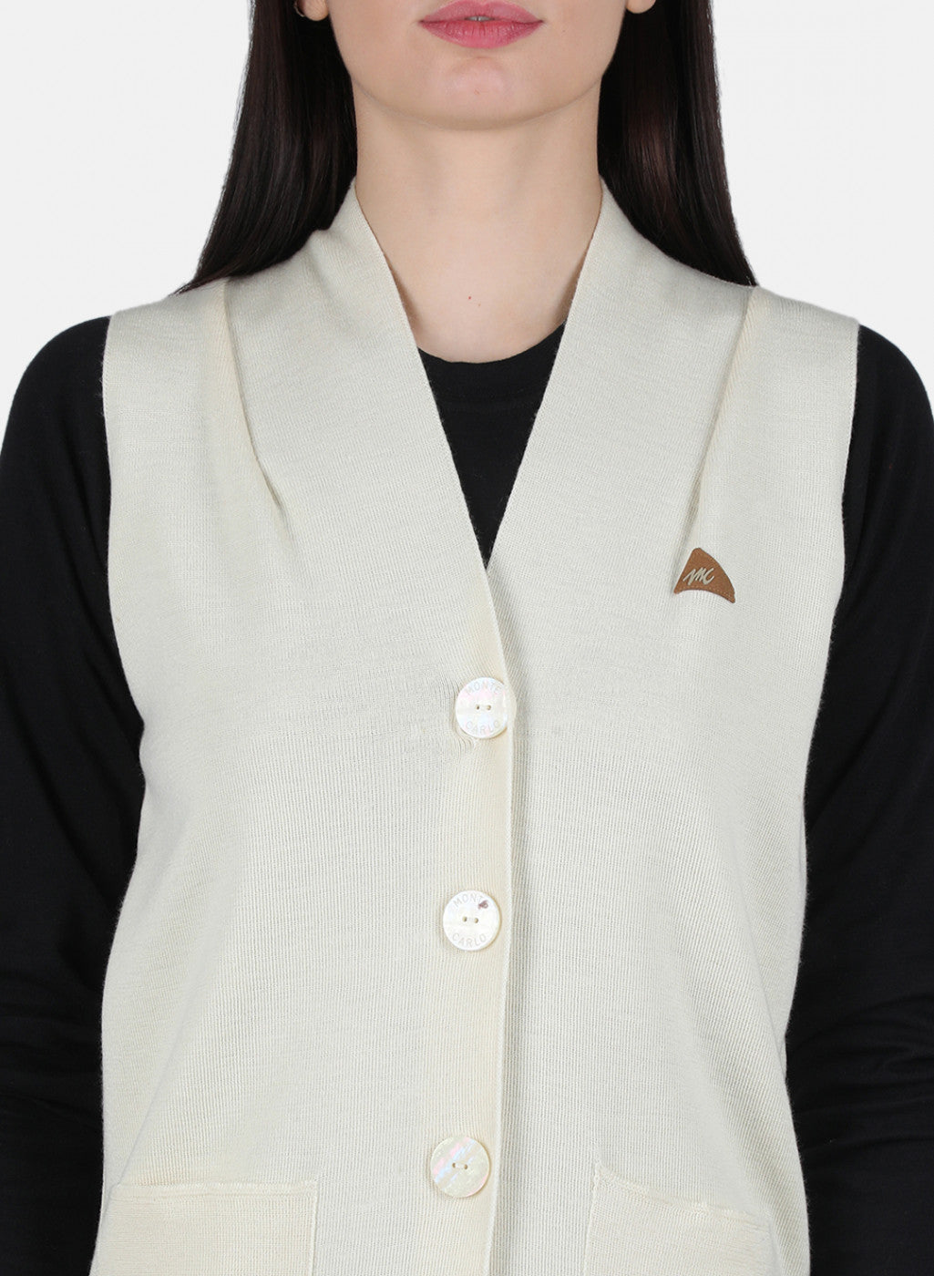 Women Off White Solid Cardigan