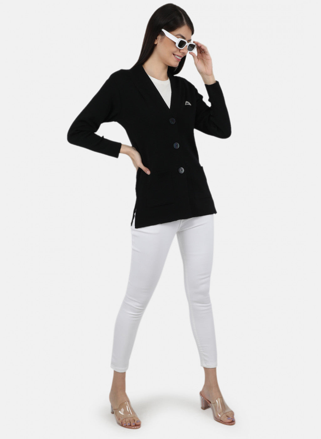 Women Black Solid Cardigan