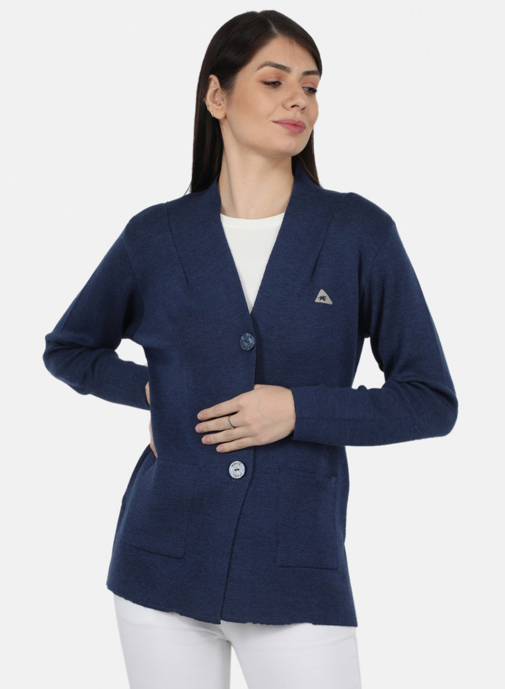 Women Blue Solid Cardigan