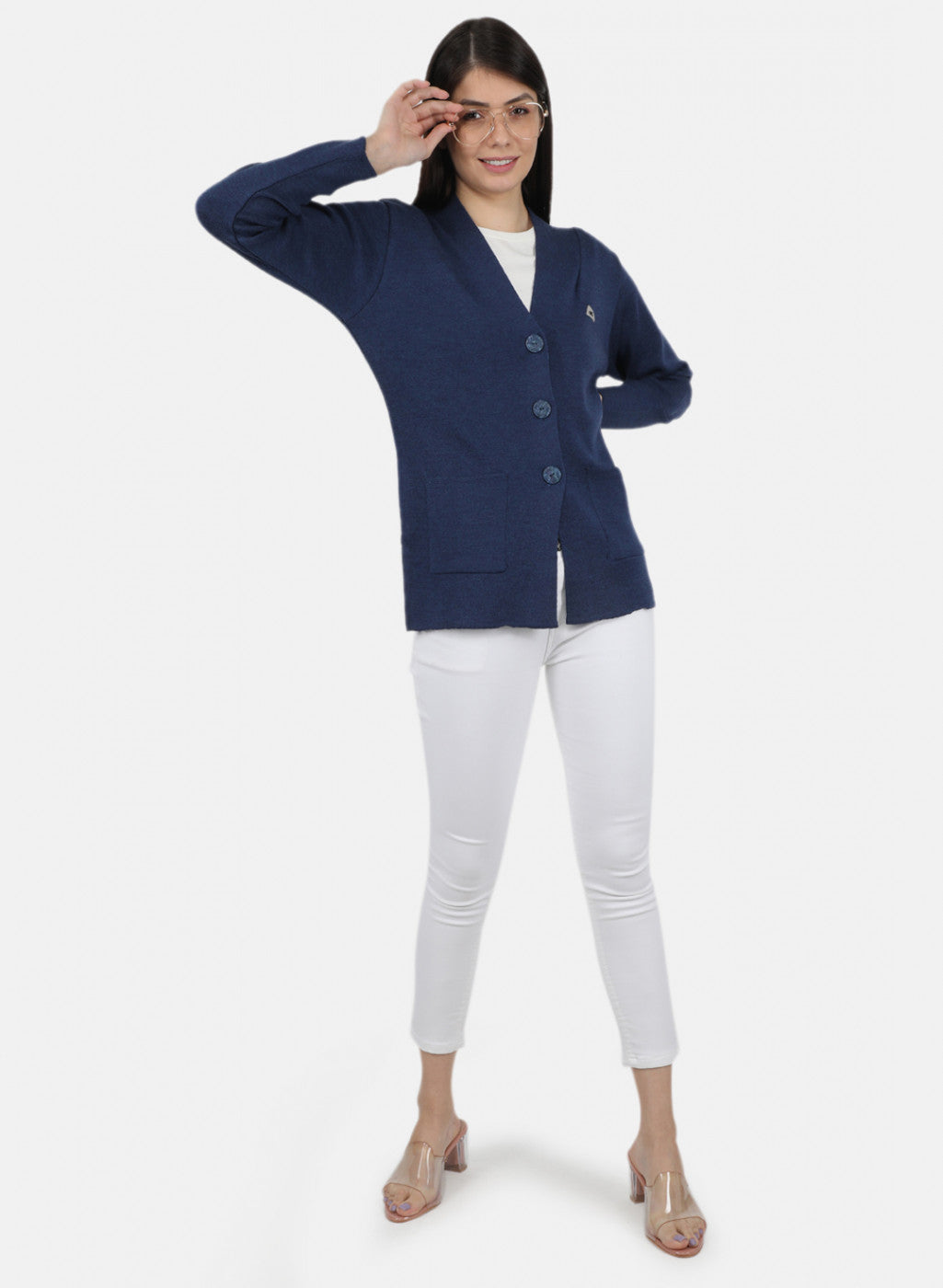 Women Blue Solid Cardigan