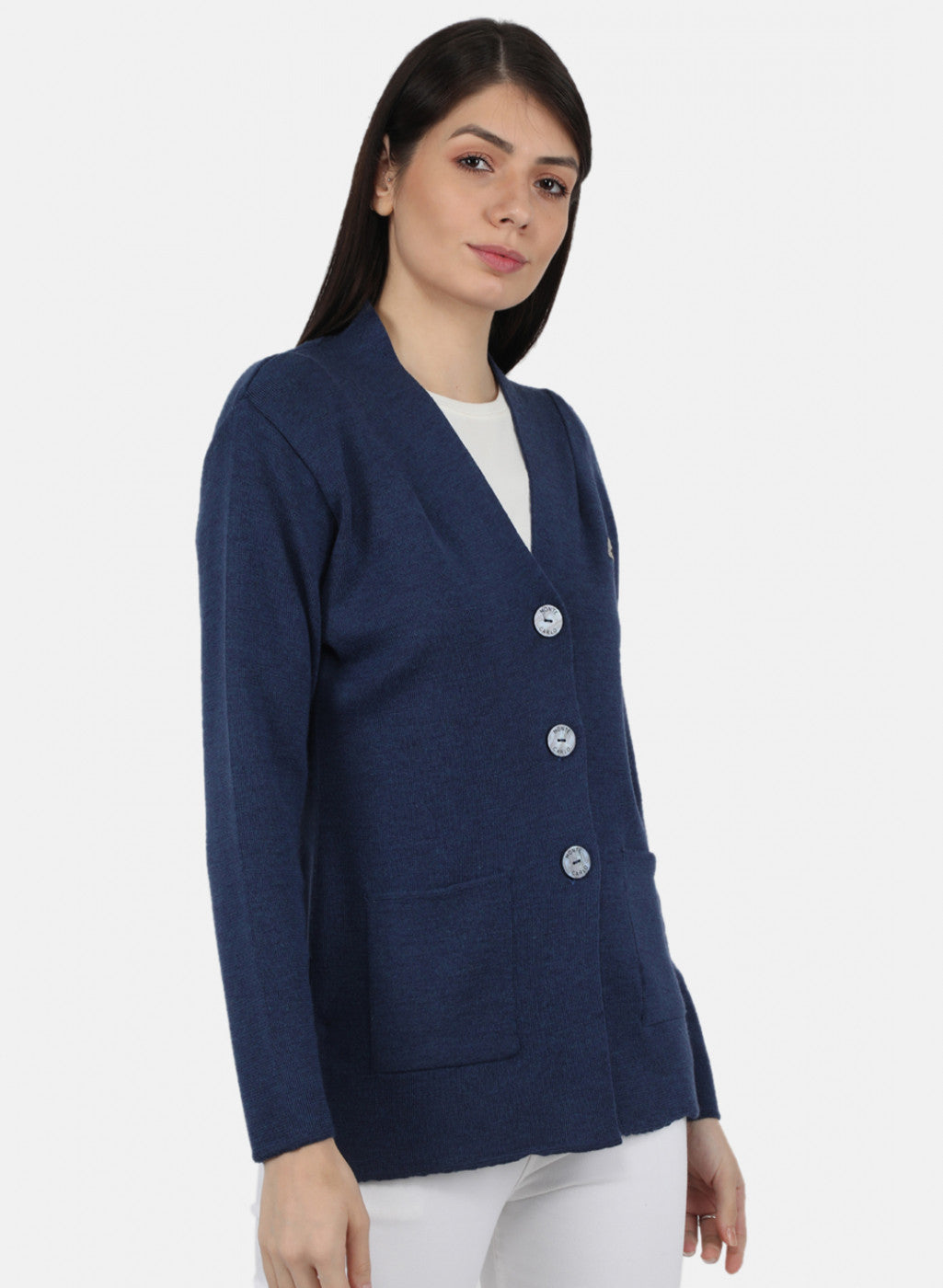 Women Blue Solid Cardigan