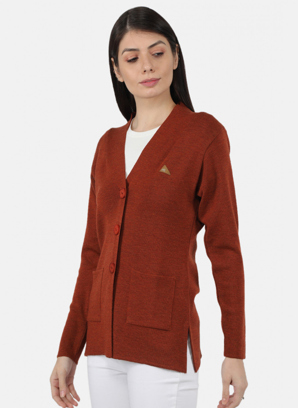 Women Orange Solid Cardigan