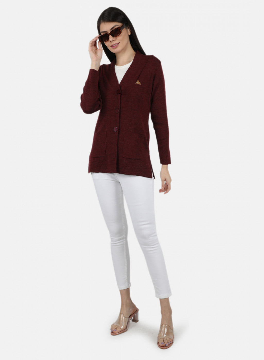 Women Purple Solid Cardigan