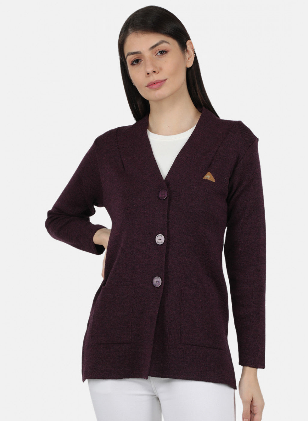 Women Purple Solid Cardigan