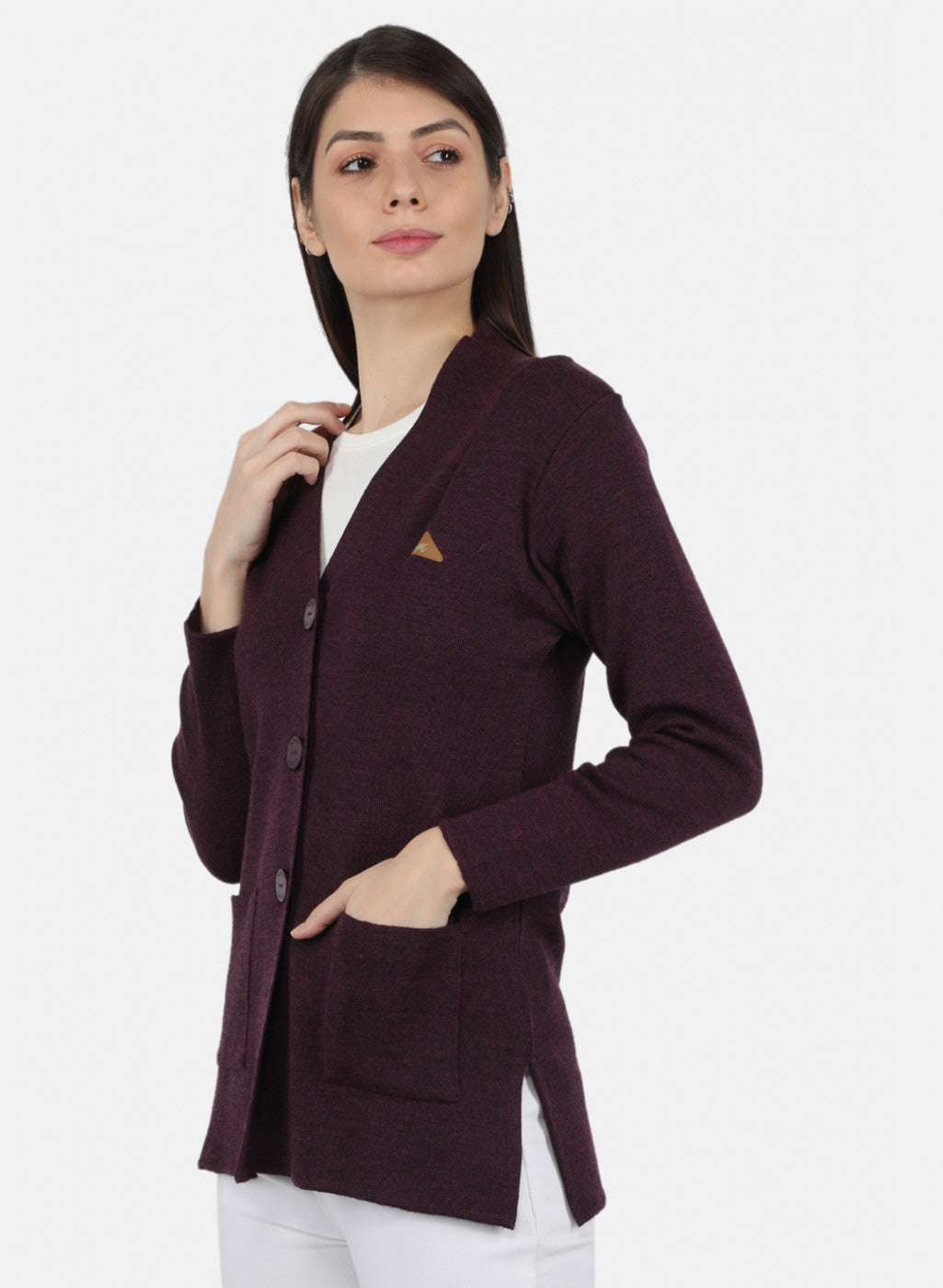 Women Purple Solid Cardigan