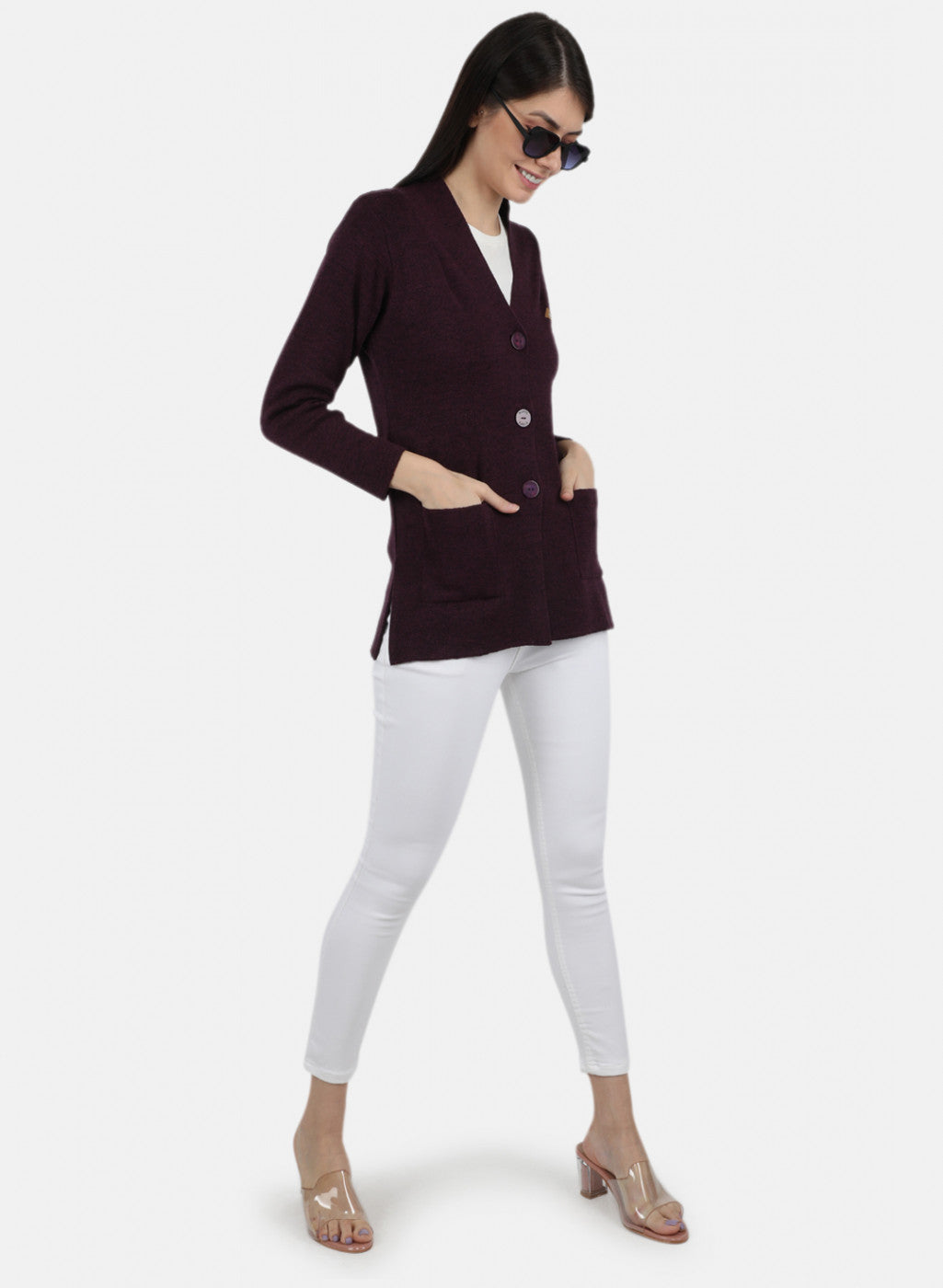 Women Purple Solid Cardigan