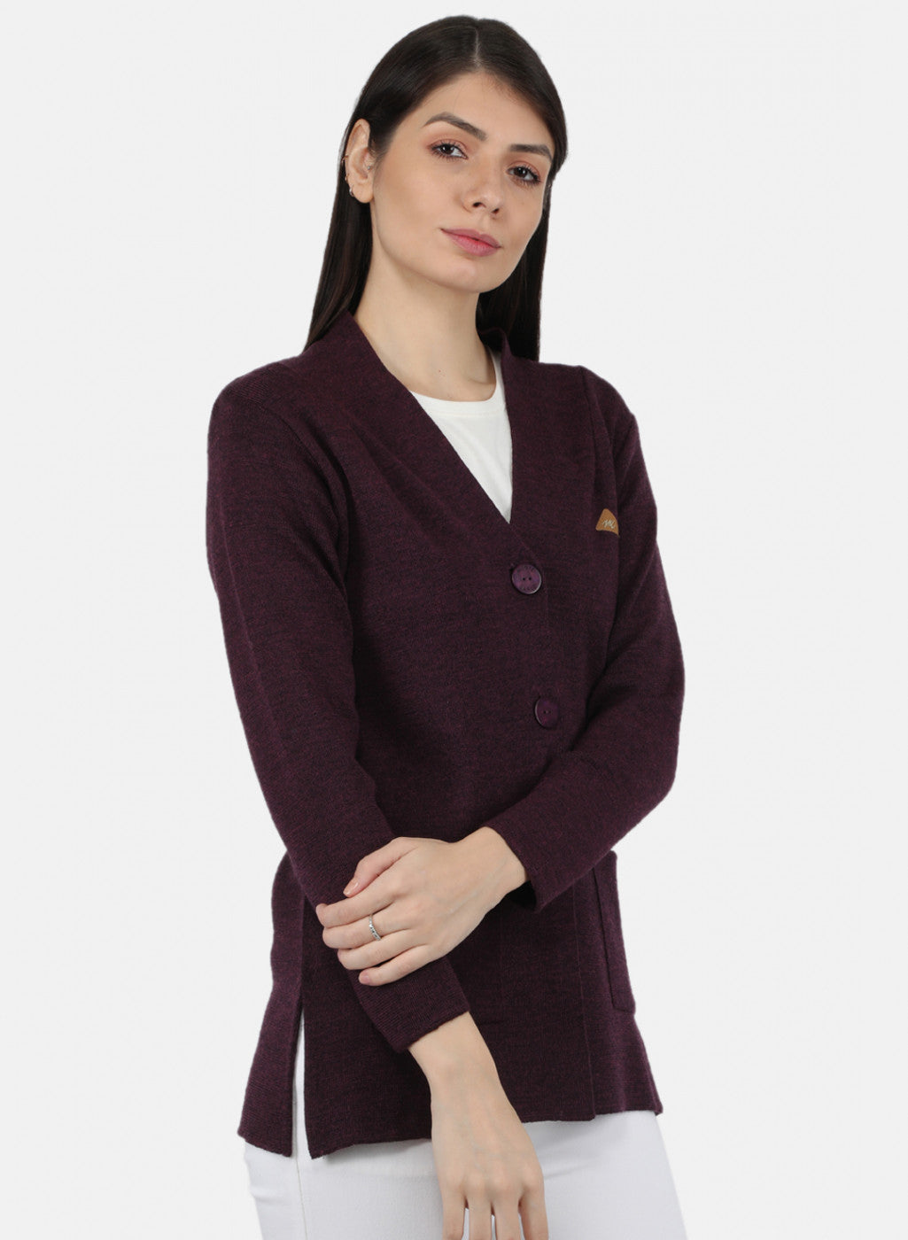 Women Purple Solid Cardigan