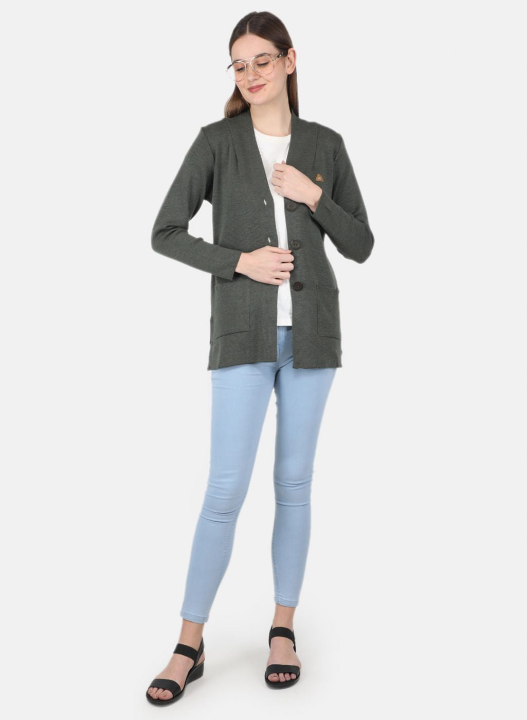 Women Olive Solid Cardigan