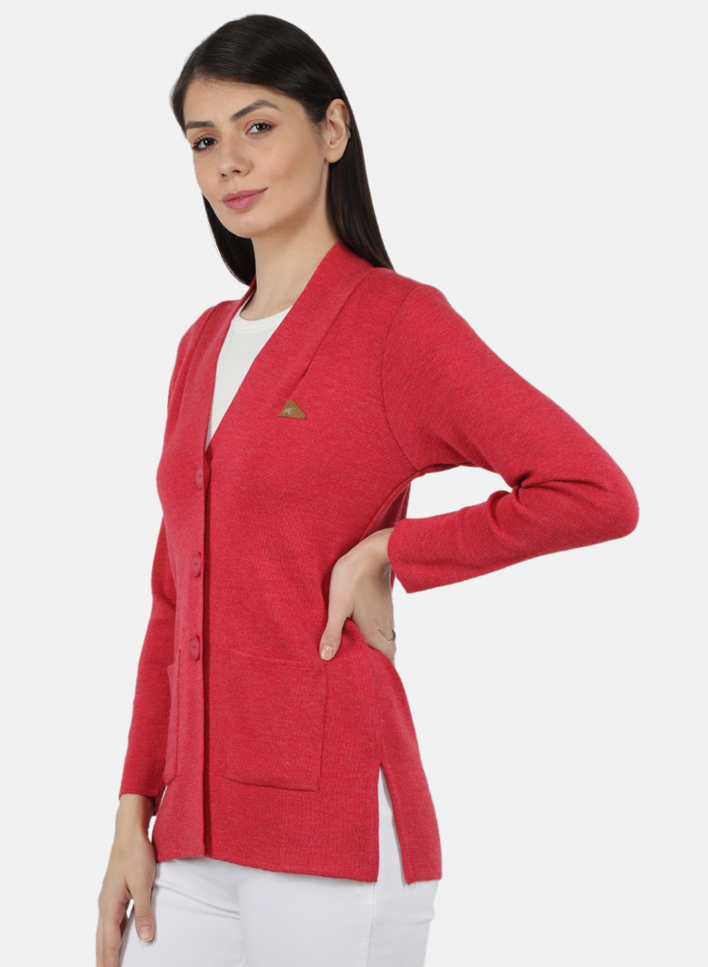 Women Dark Pink Solid Cardigan